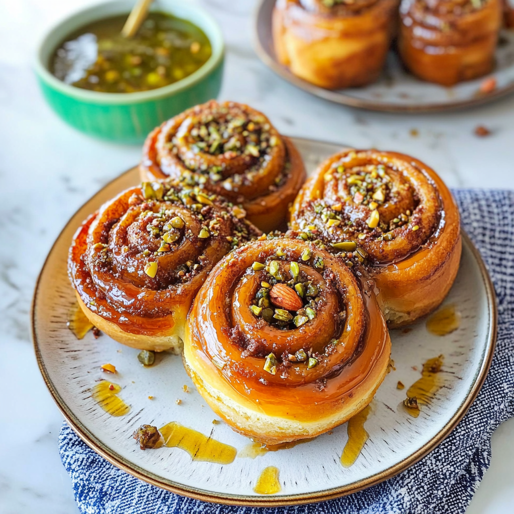 Recipe preparation for Pistachio Honey Cinnamon Rolls