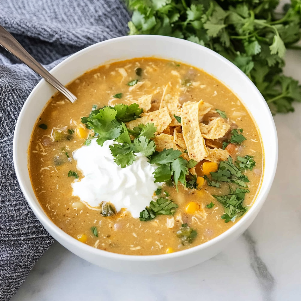 Recipe preparation for Green Chile Chicken Enchilada Soup