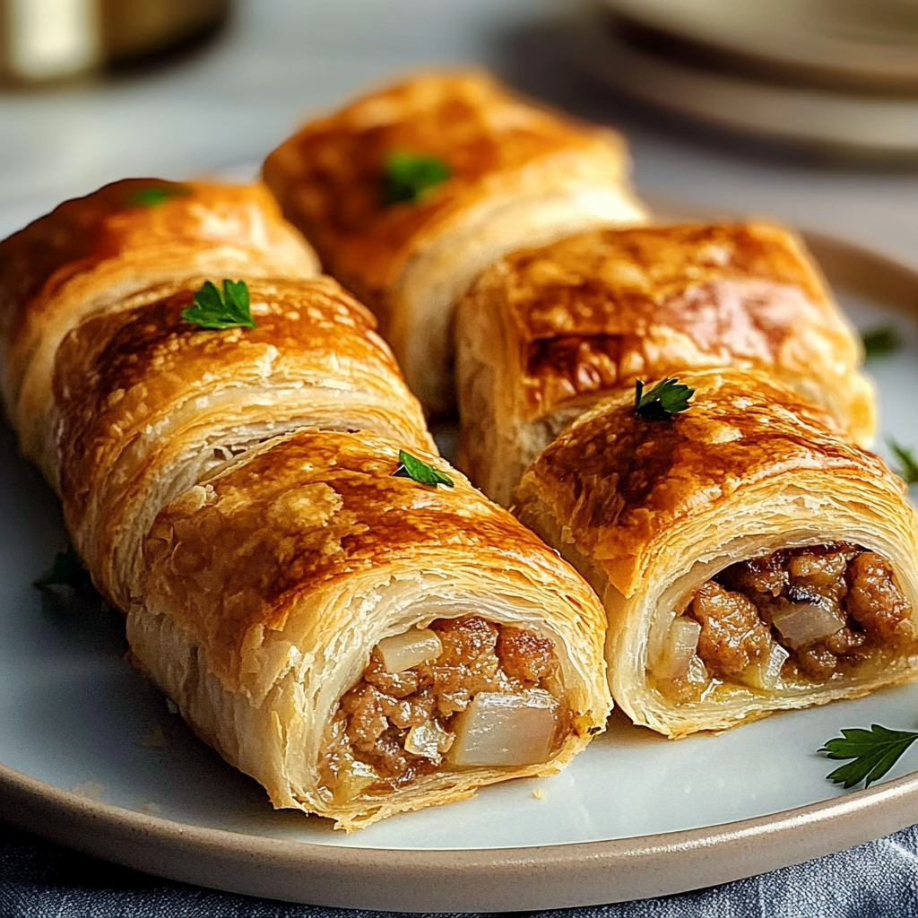Recipe preparation for Savory French Onion Sausage Rolls