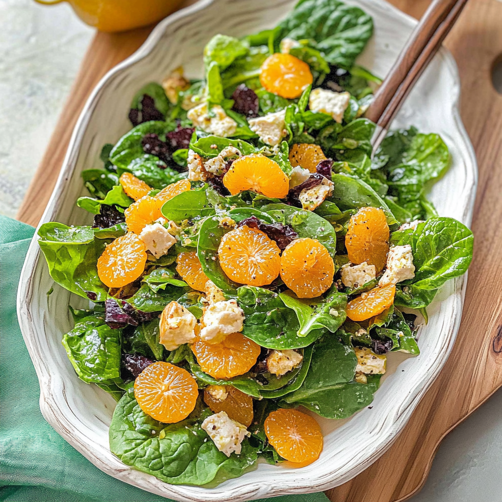 Recipe preparation for Mandarin Orange & Spinach Salad with Citrus Dressing