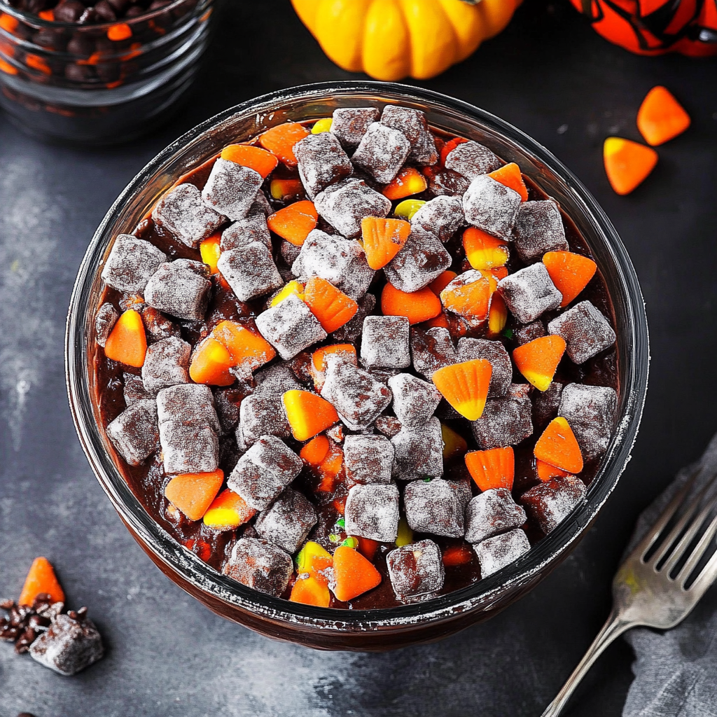 Recipe preparation for Halloween Muddy Buddies