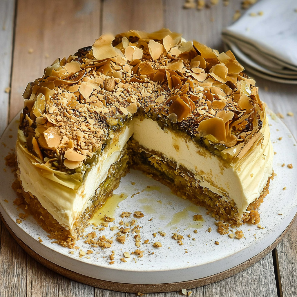 Recipe preparation for Tahini Baklava Cheesecake