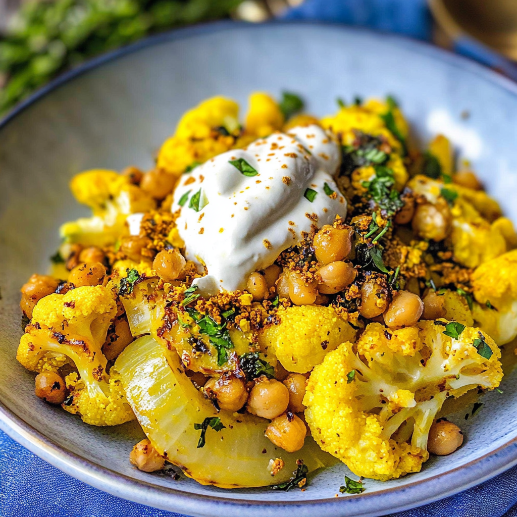 Recipe preparation for Turmeric Cauliflower and Chickpea