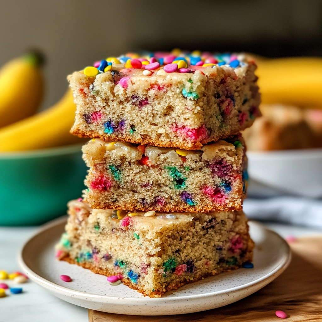 Recipe preparation for Funfetti Banana Bread Bars