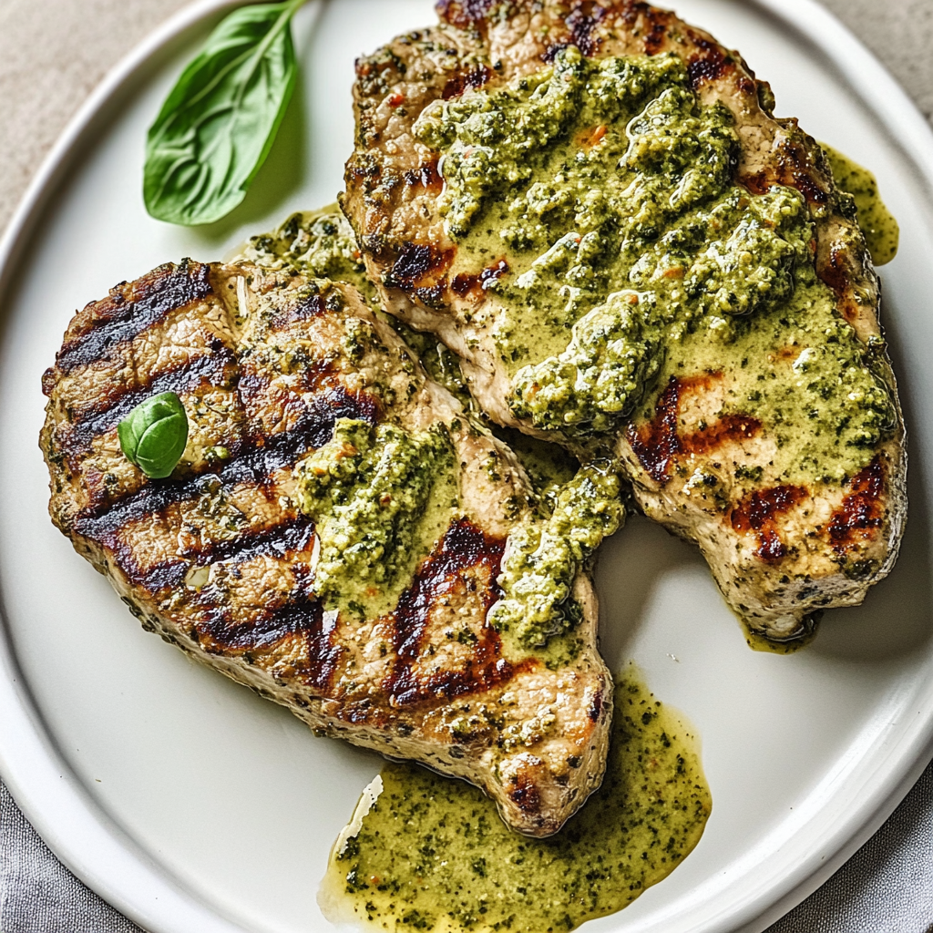 Recipe preparation for Pesto Pork Chops