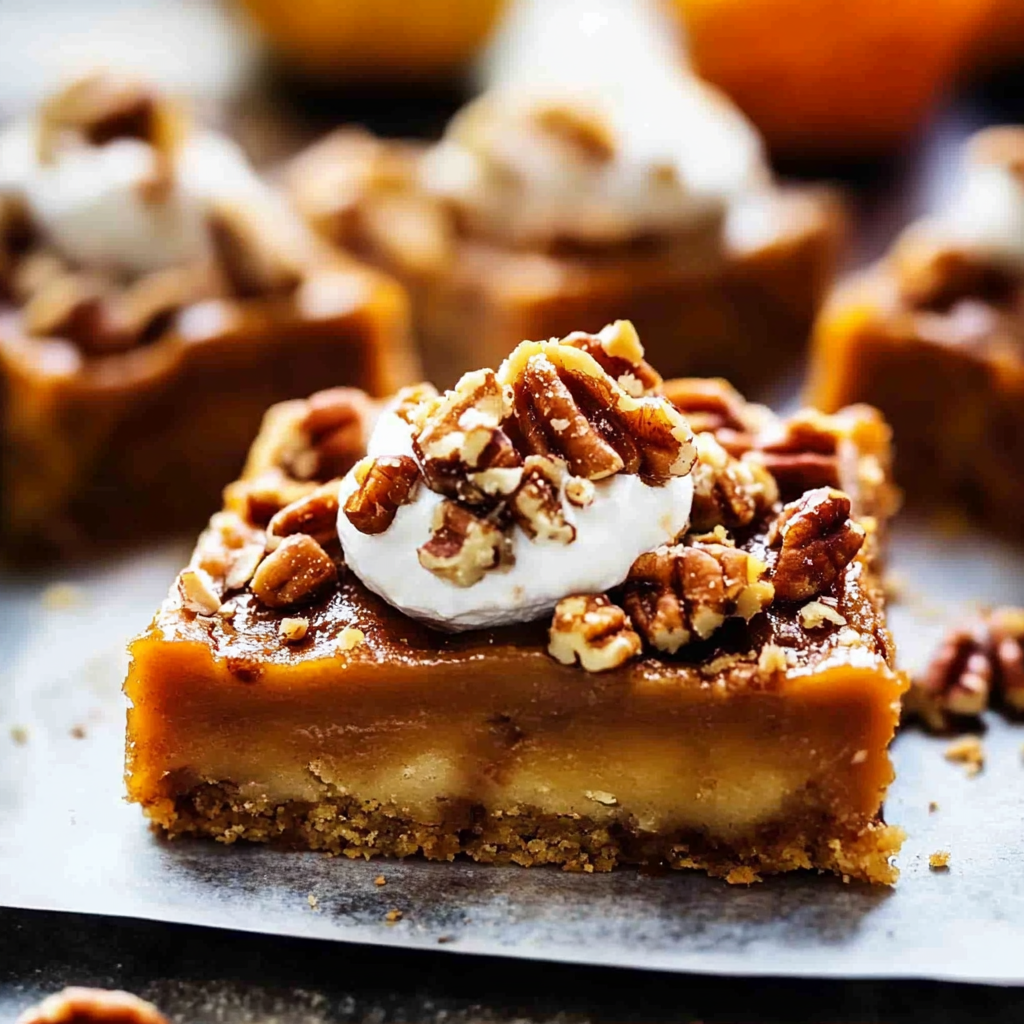 Recipe preparation for Caramel Pecan Pumpkin Pie Squares
