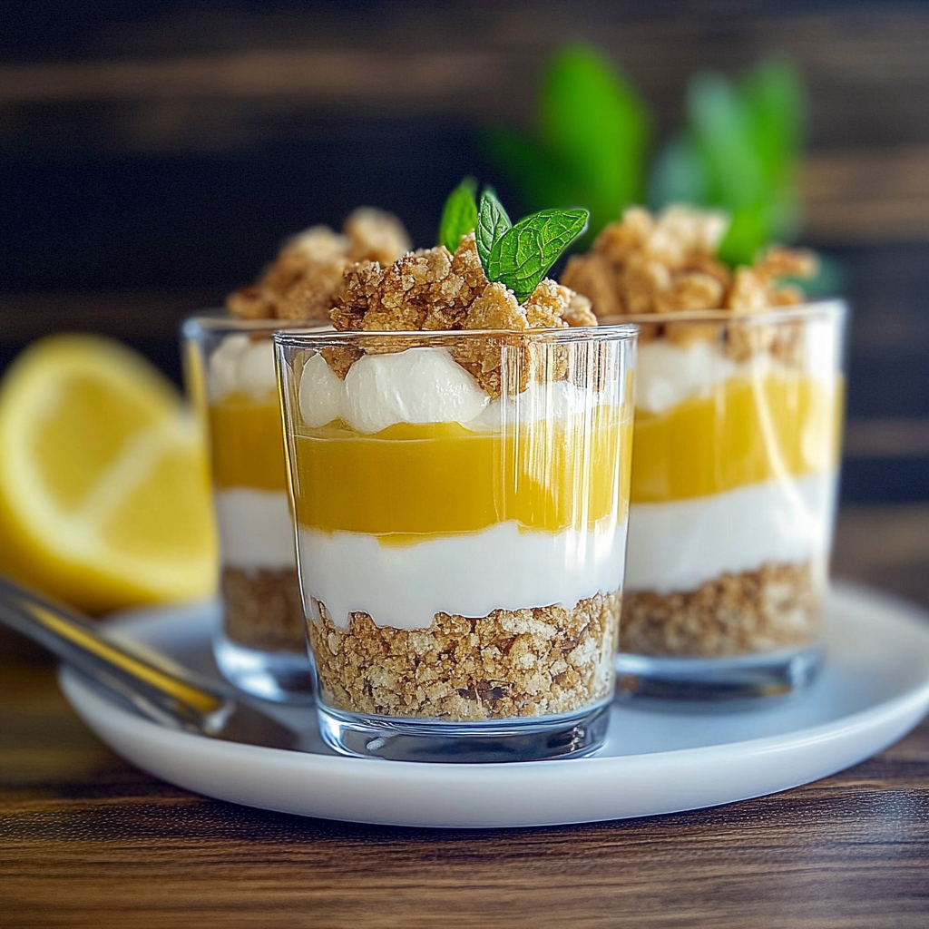 Recipe preparation for Mini No-Bake Lemon and Graham Parfaits