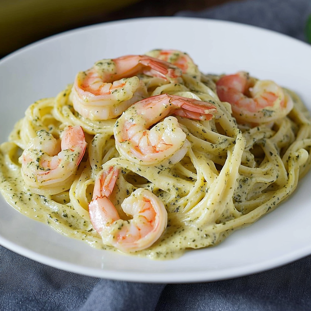 Recipe preparation for 20-Minute Shrimp and Pesto Pasta