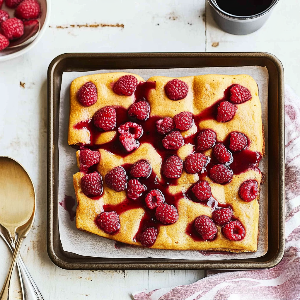 Recipe preparation for Easy Sheet Pan Pancakes with Berries