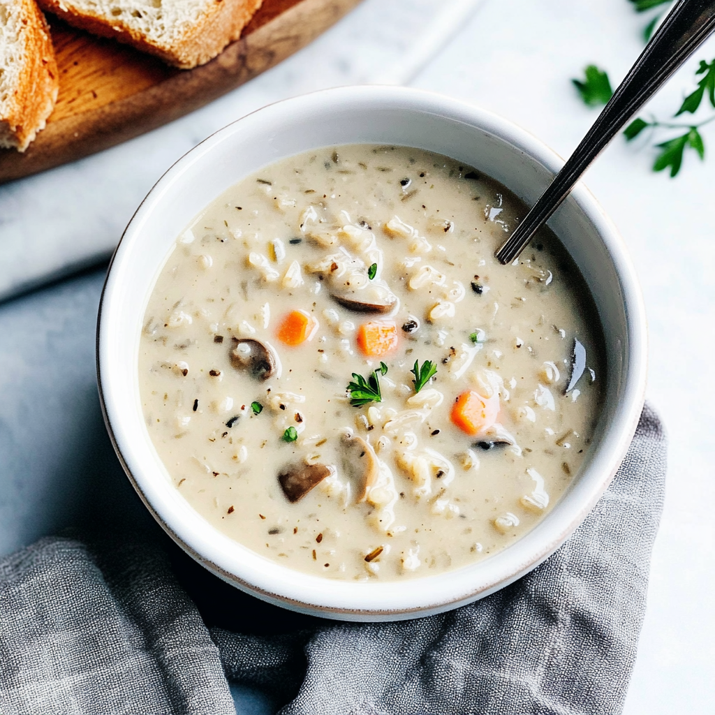 Recipe preparation for Creamy Wild Rice and Mushroom Soup