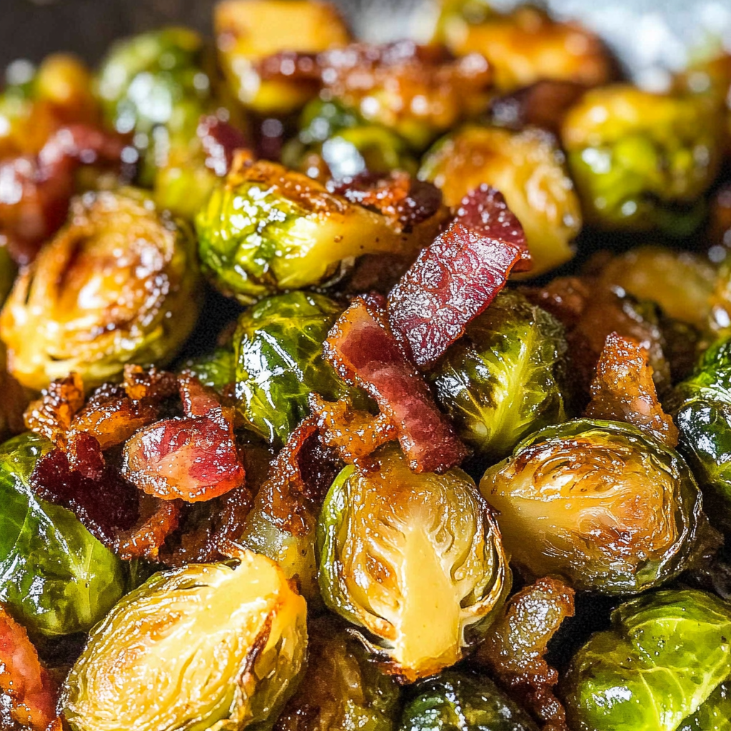 Recipe preparation for Roasted Brussels Sprouts with Bacon and Maple Glaze