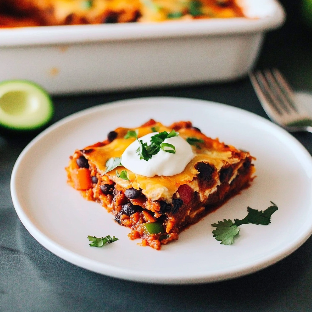 Recipe preparation for Sweet Potato and Black Bean Enchilada Bake
