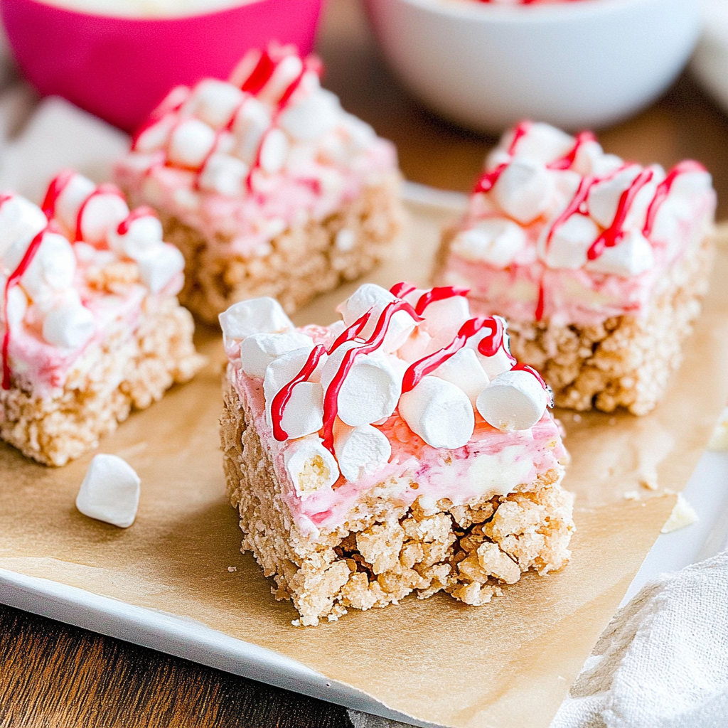 Recipe preparation for Marshmallow Mint Krispie Bars