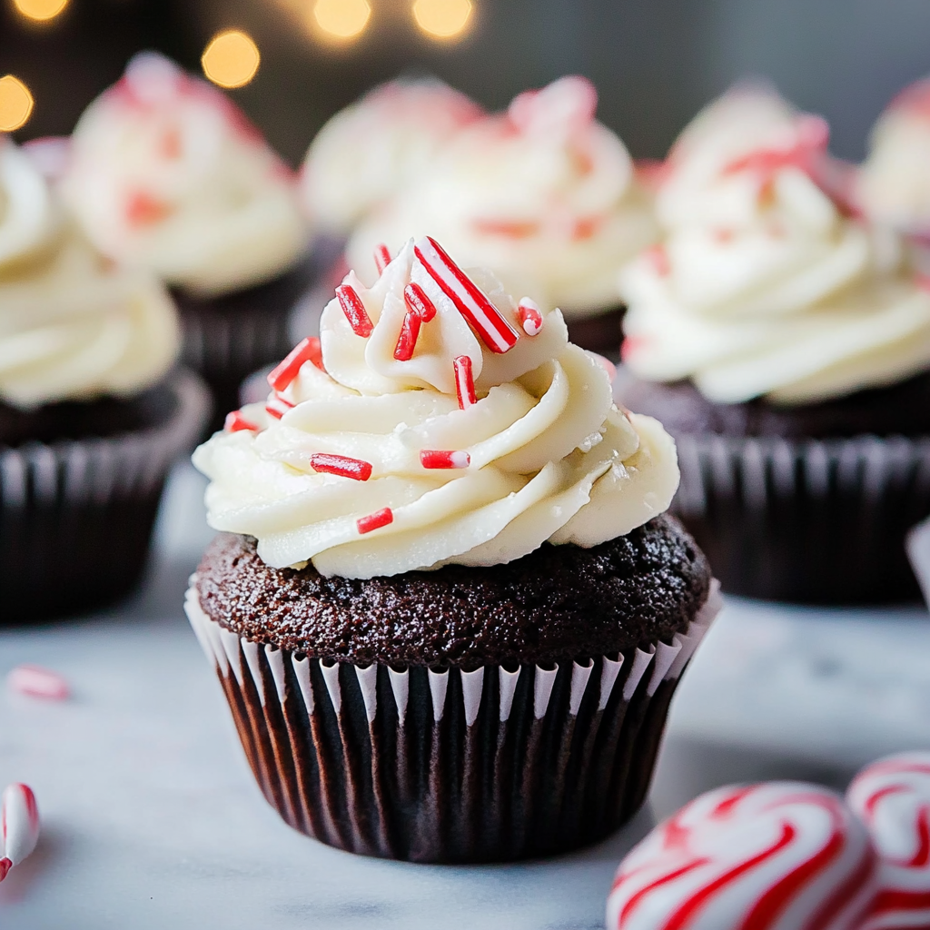 Recipe preparation for Peppermint Bark Cupcakes