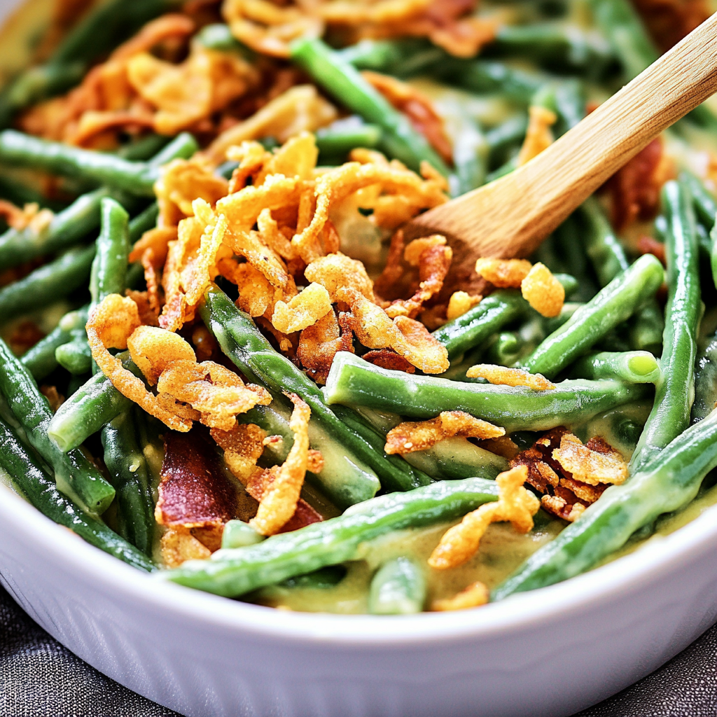 Recipe preparation for green bean casserole with fresh beans