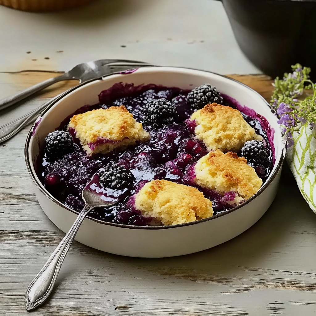 Recipe preparation for Irresistible Blackberry Cobbler with Cornmeal Biscuits and Zest