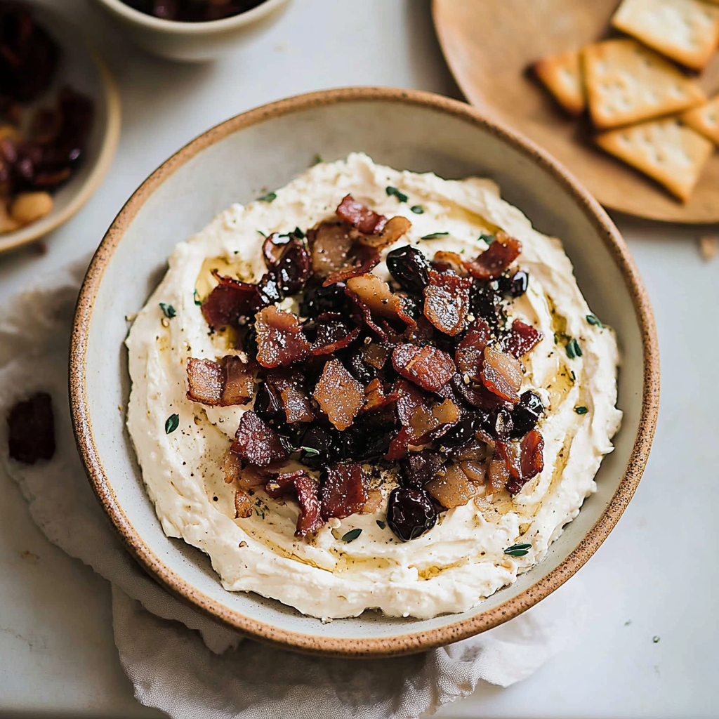 Recipe preparation for Bacon Date Whipped Cream Cheese Dip