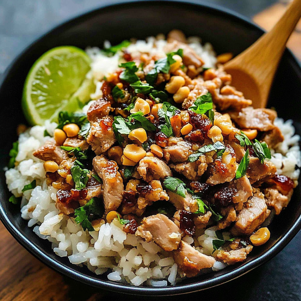 Recipe preparation for Ginger Lime Pork with Coconut Rice