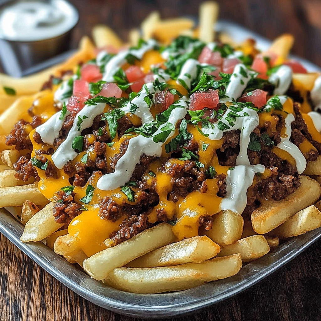 Recipe preparation for Loaded Cheese Fries Beef