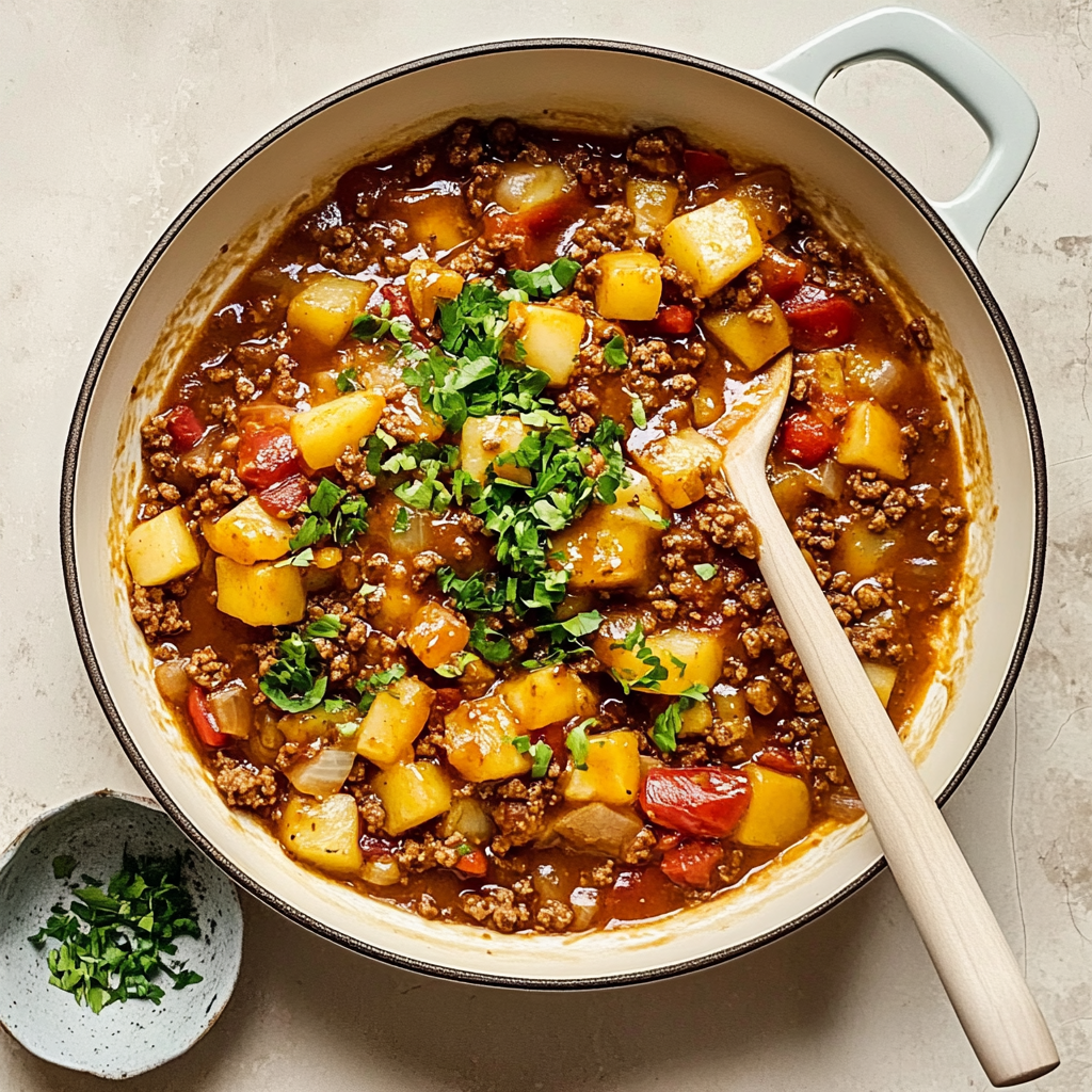 Recipe preparation for Ground Beef and Potatoes