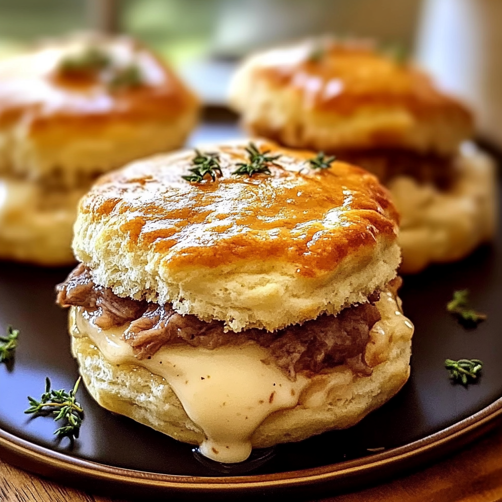 Recipe preparation for Baked French Dip Biscuits