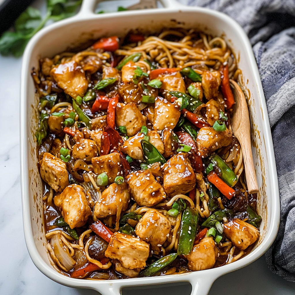 Recipe preparation for Honey Sesame Chicken with Rice Noodles