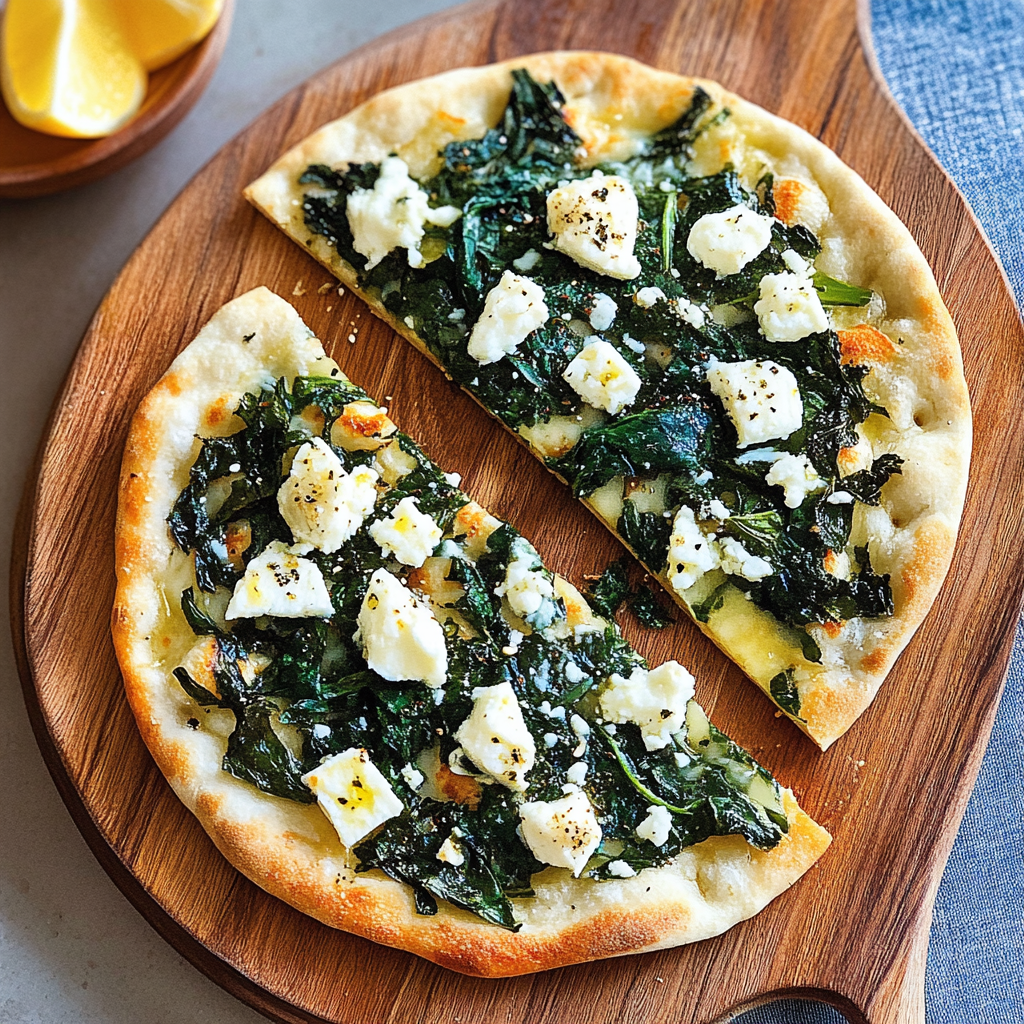 Recipe preparation for Spinach Feta Breakfast Flatbread