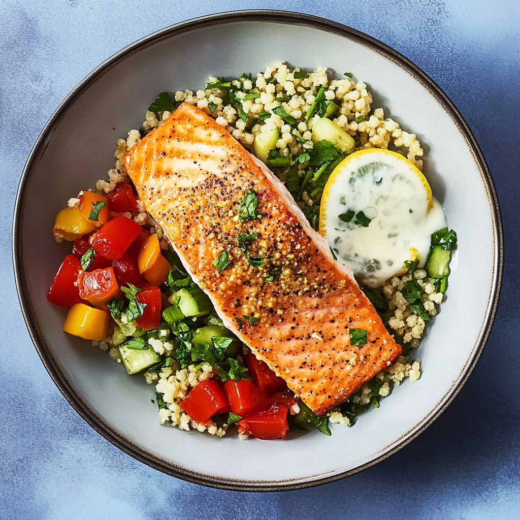 Recipe preparation for Parmesan Crusted Salmon with Lemon Couscous