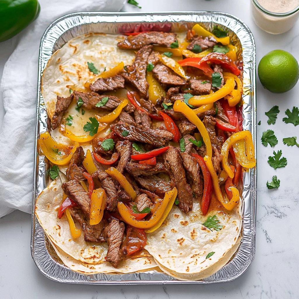 Recipe preparation for Easy Sheet Pan Steak Fajitas