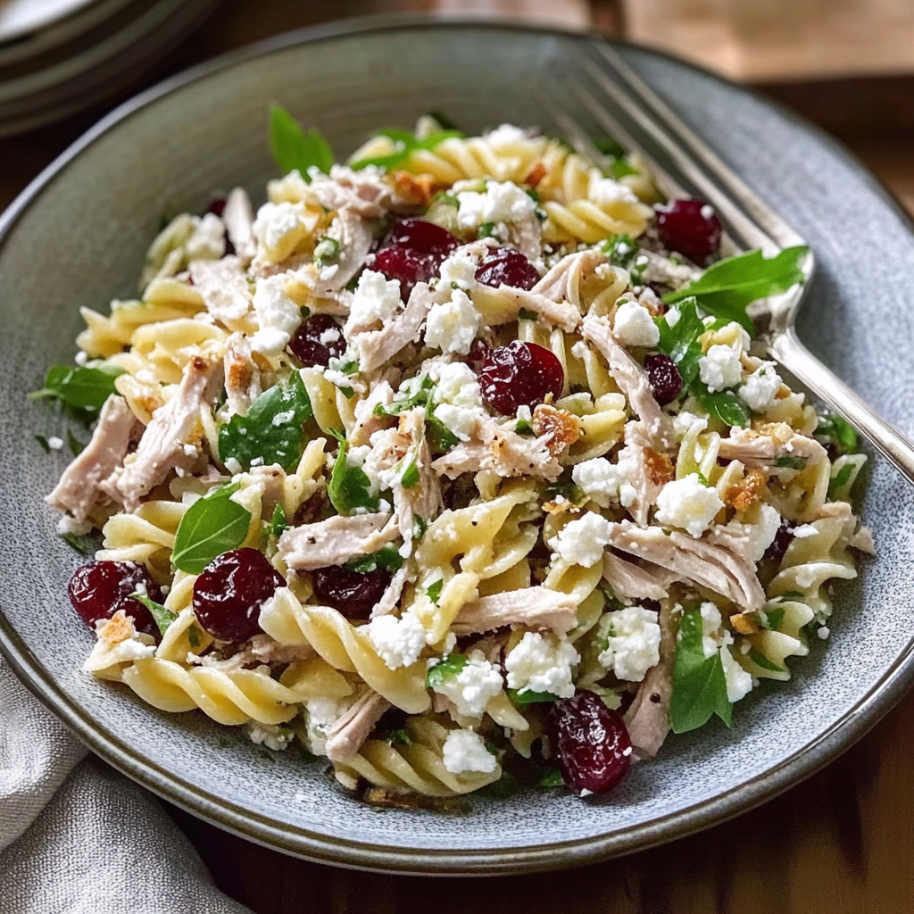Recipe preparation for Cold Turkey Pasta Salad with Cranberries & Feta