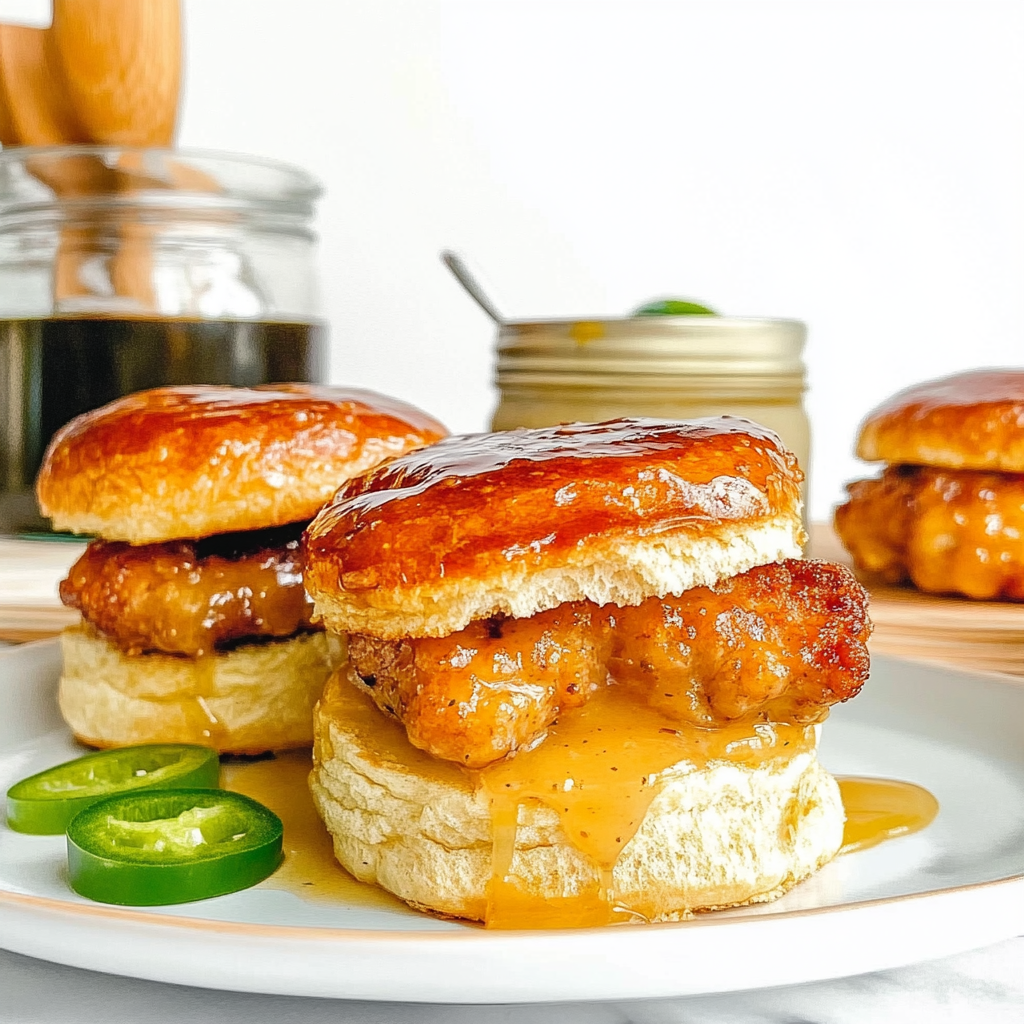 Recipe preparation for Hot Honey Chicken Biscuit Sliders
