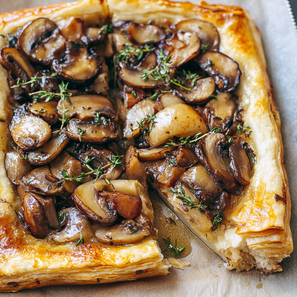 Recipe preparation for Luxe Mushroom & Thyme Puff Squares