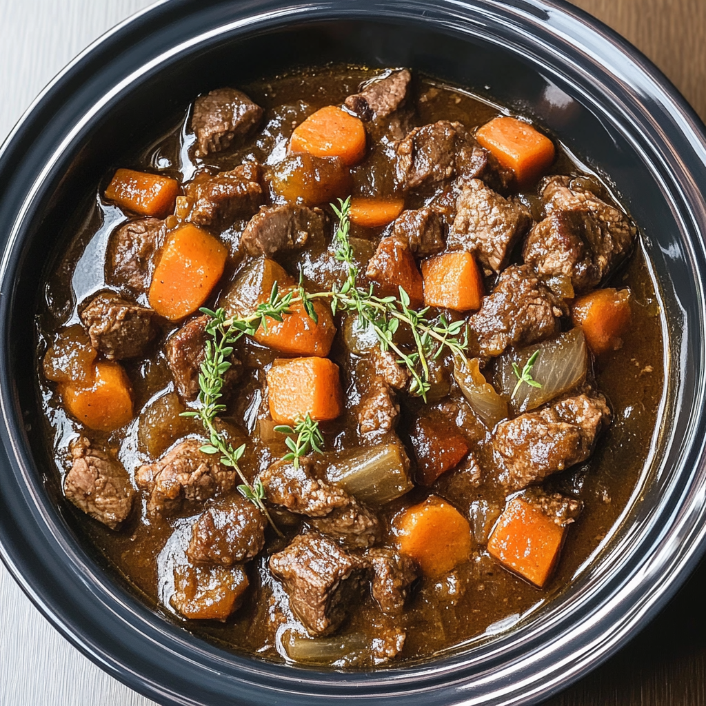 Recipe preparation for Slow-Cooker Beef & Onion Stew