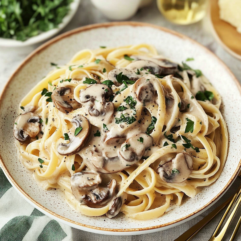 Recipe preparation for Creamy Christmas Eve Mushroom Pasta