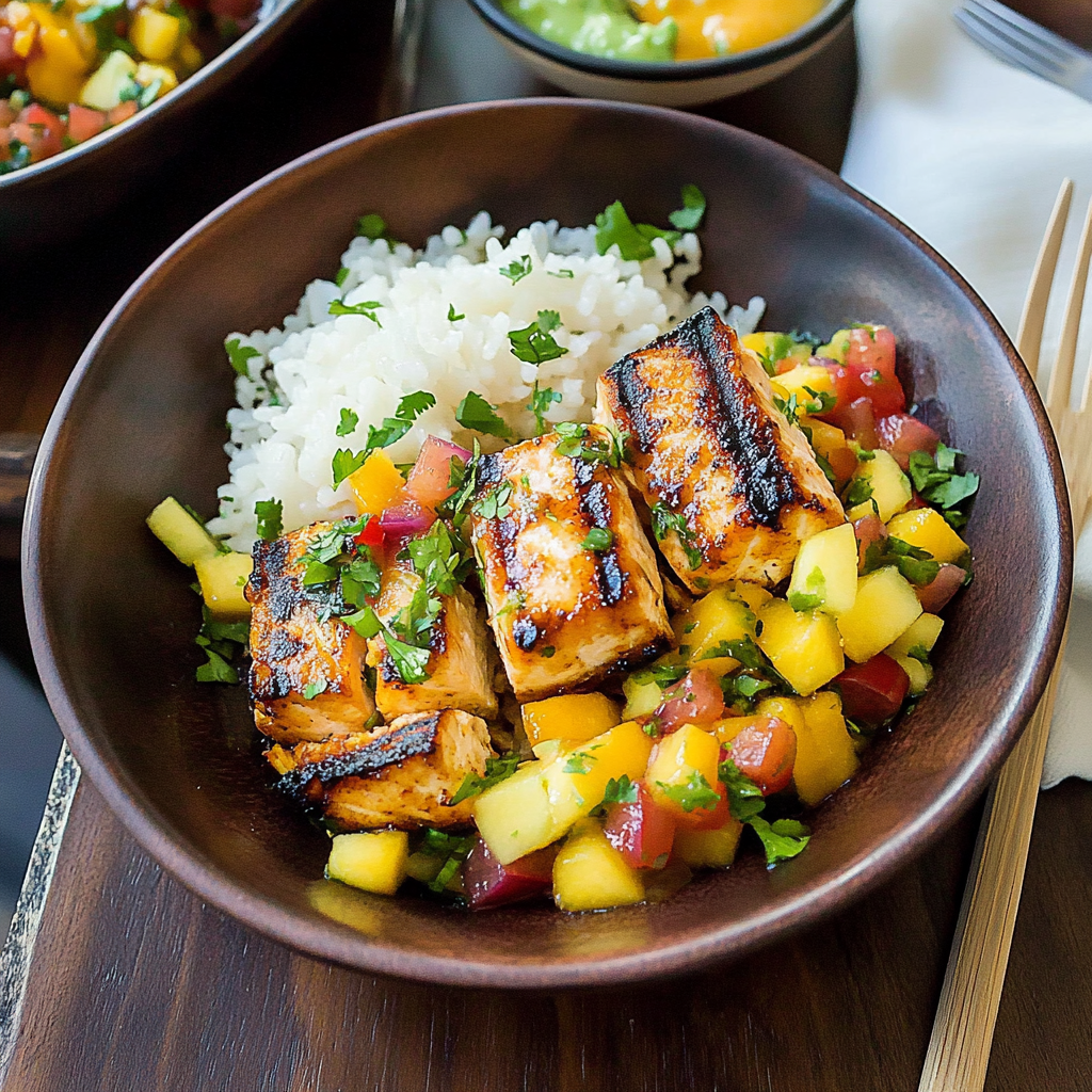 Recipe preparation for Coconut Crusted Salmon with Mango Salsa