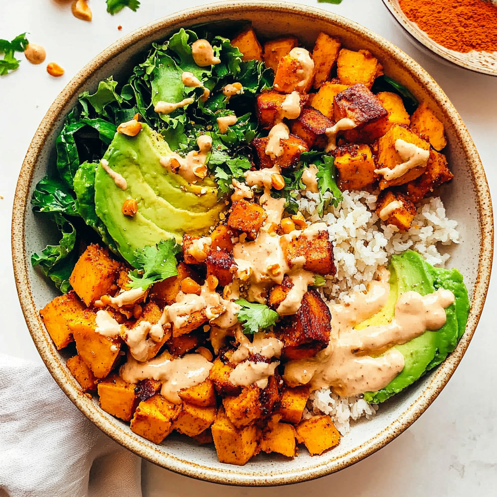 Recipe preparation for Roasted Sweet Potato Tahini Bowls