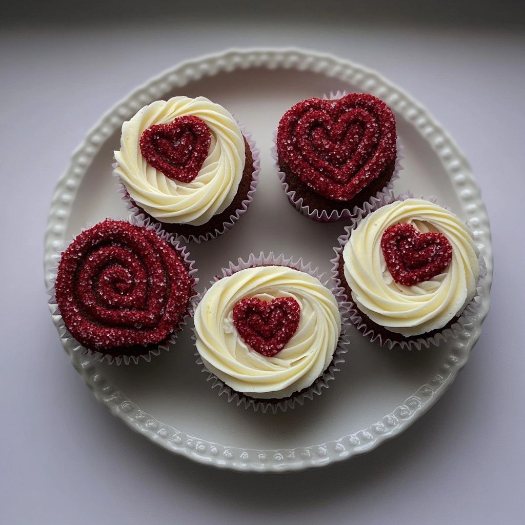 Recipe preparation for Red Velvet Heart-Shaped Cupcakes with Cream Cheese Frosting