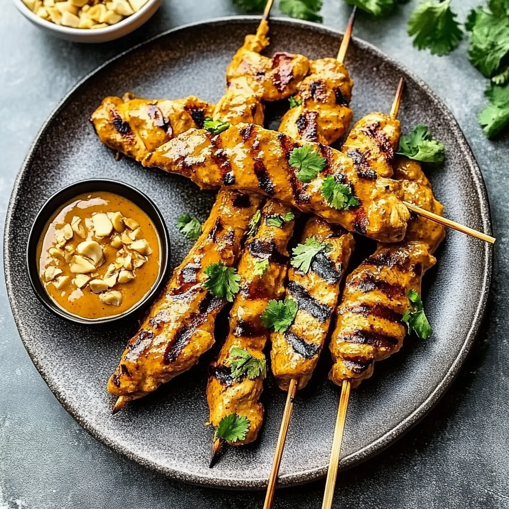 Recipe preparation for Chicken Satay Skewers with Peanut Sauce