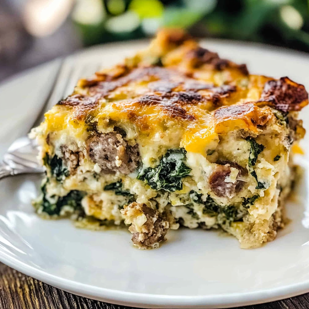 Recipe preparation for Sausage & Spinach Holiday Breakfast Strata