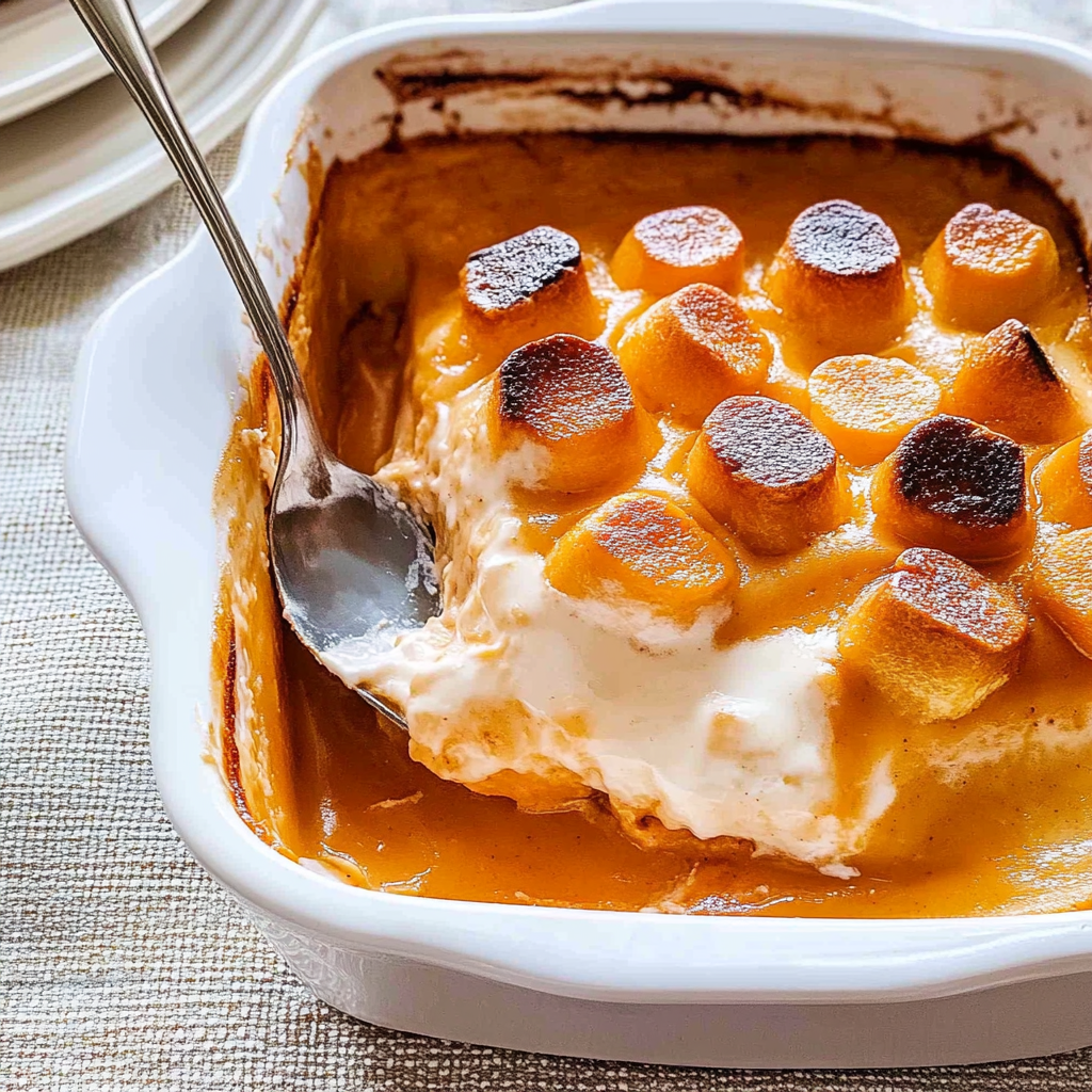 Recipe preparation for Sweet Potato Soufflé with Toasted Marshmallows