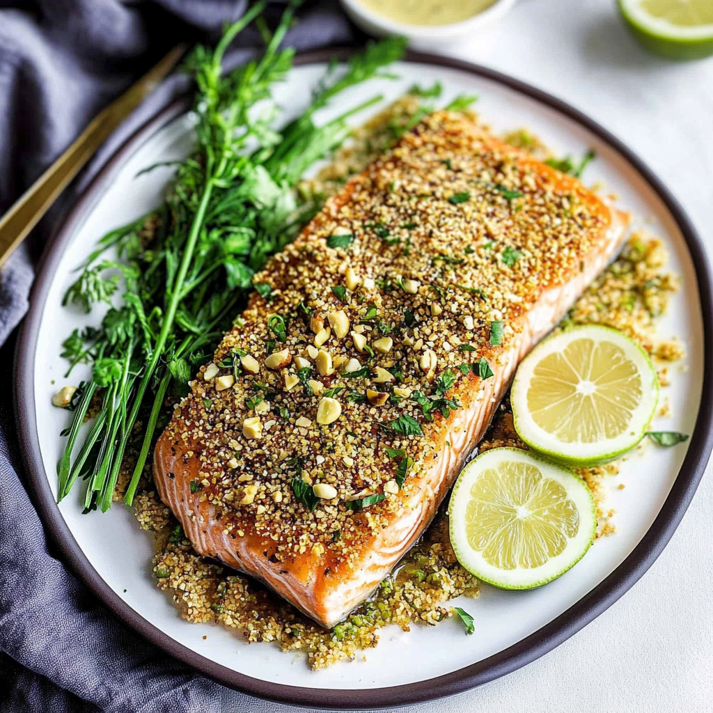 Recipe preparation for Pistachio Crusted Salmon
