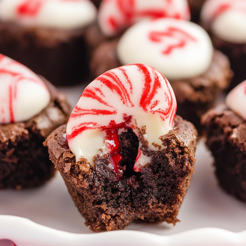 Recipe preparation for candy cane kiss brownie bites