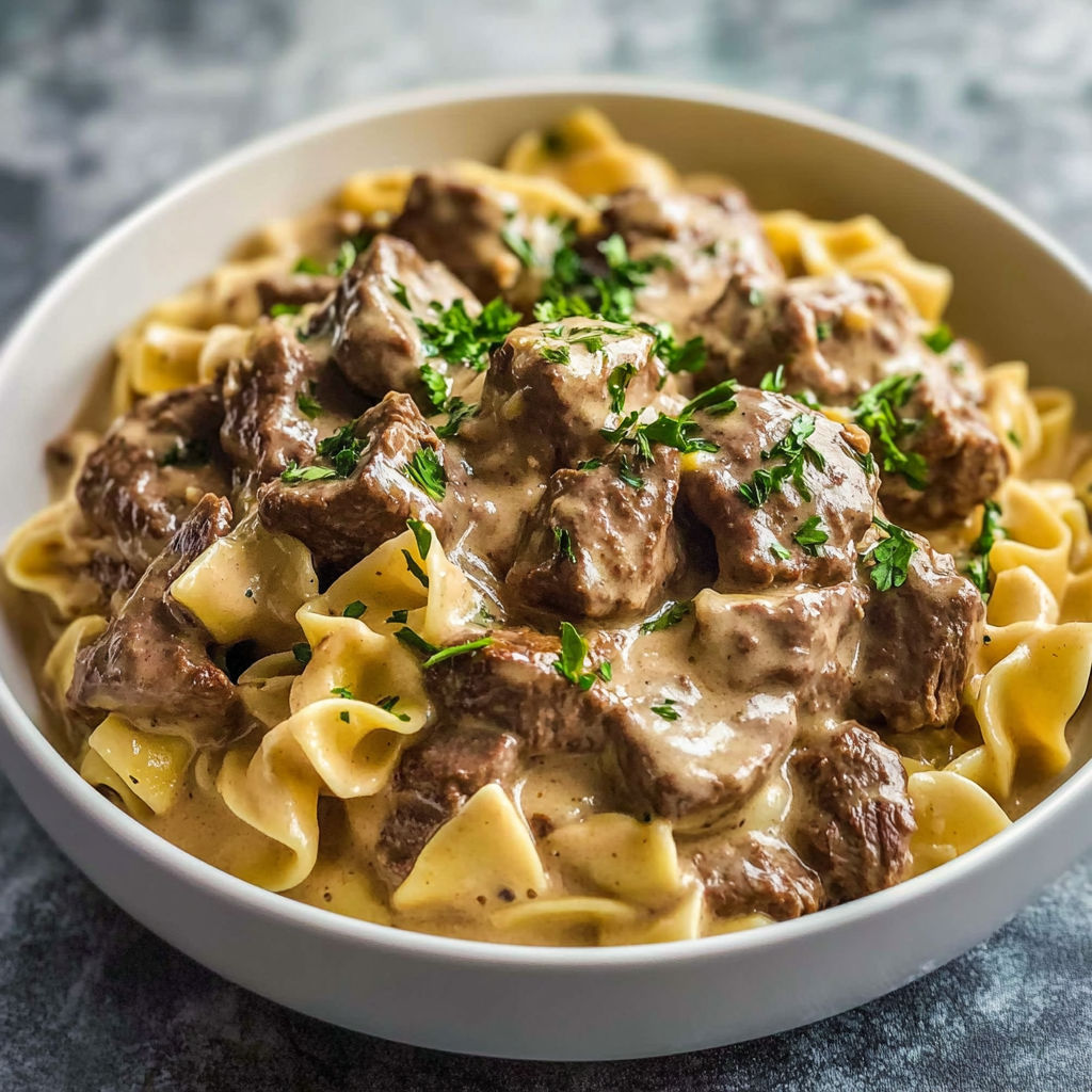 Recipe preparation for crock pot beef stroganoff has a secret that makes it extra creamy