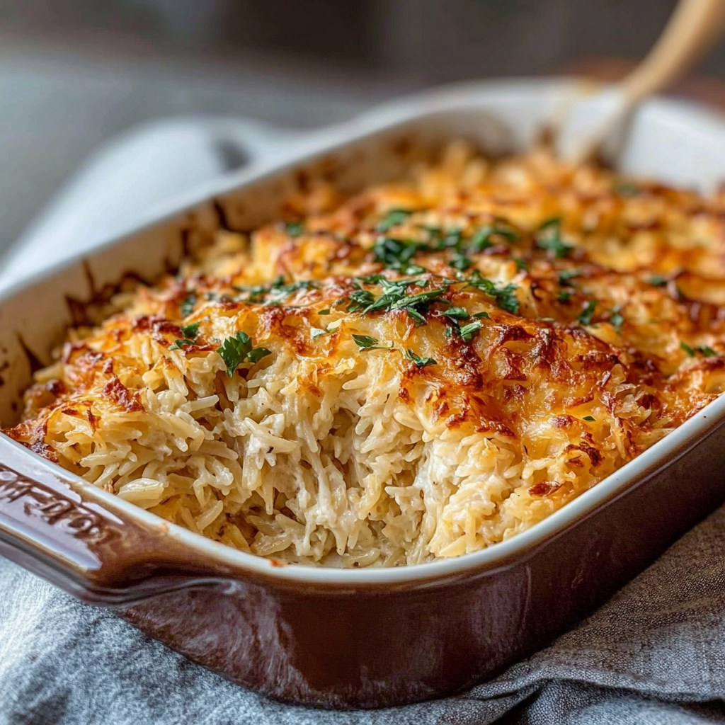 Recipe preparation for french onion chicken orzo casserole