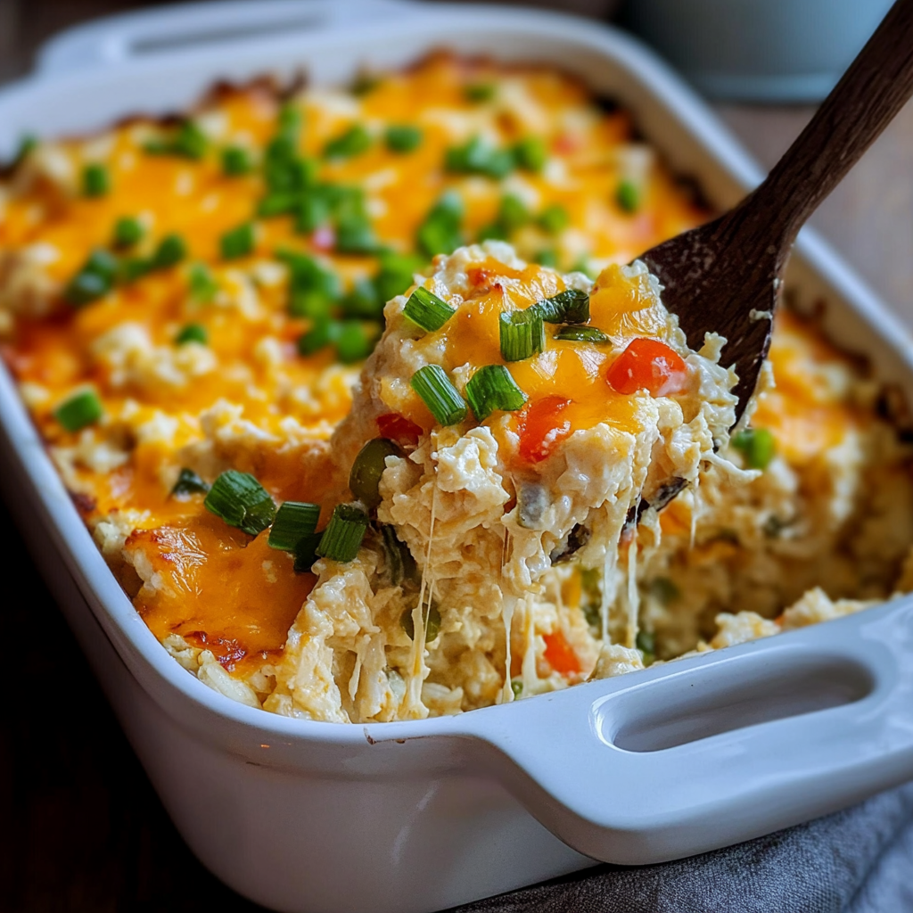 Recipe preparation for cheesy chicken & rice casserole