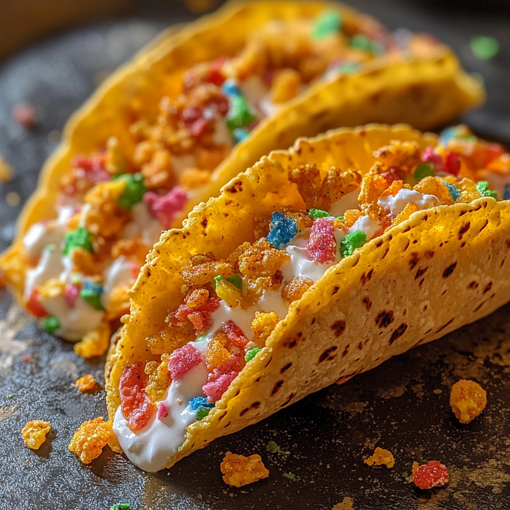 Recipe preparation for fruity pebbles cheesecake tacos