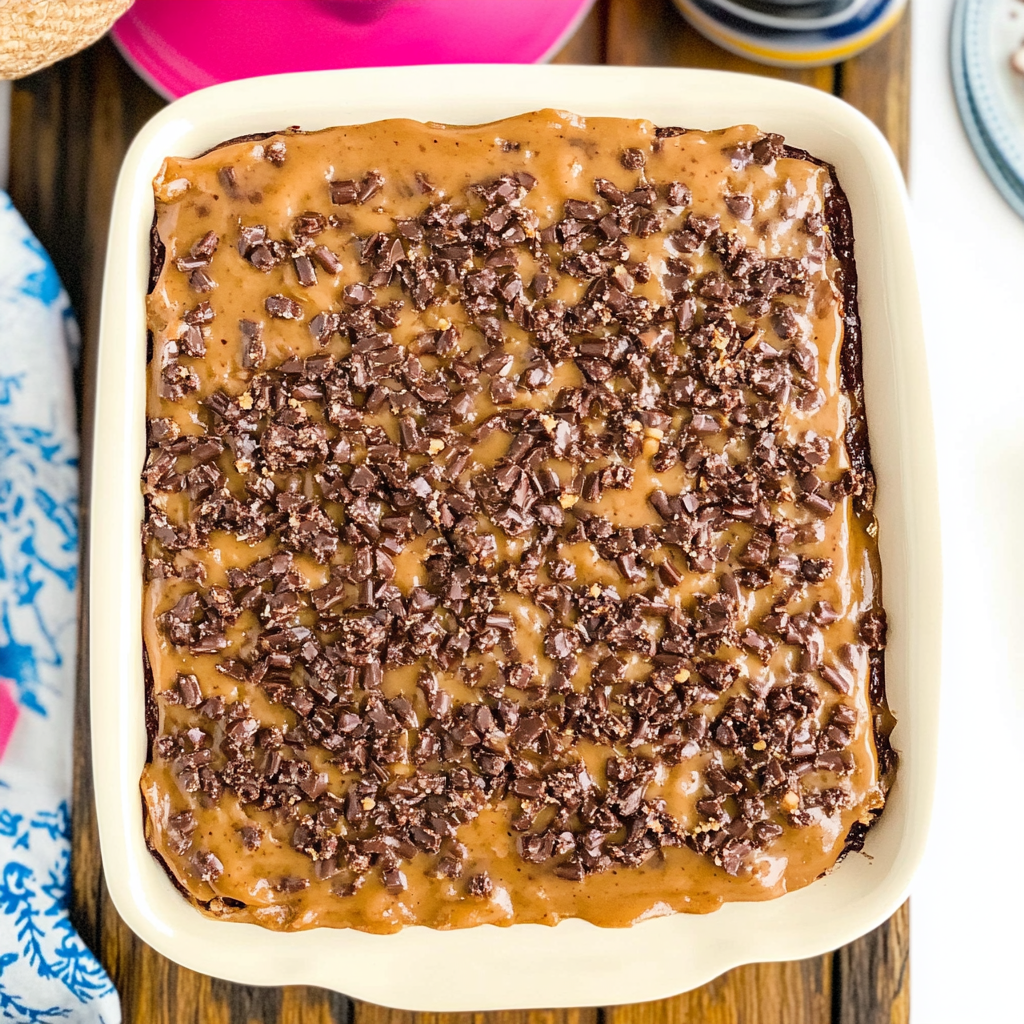 Recipe preparation for german chocolate poke cake
