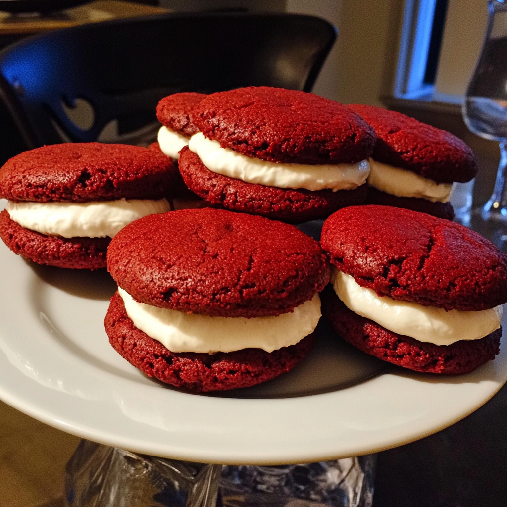 Recipe preparation for Red Velvet Cookie Sandwiches