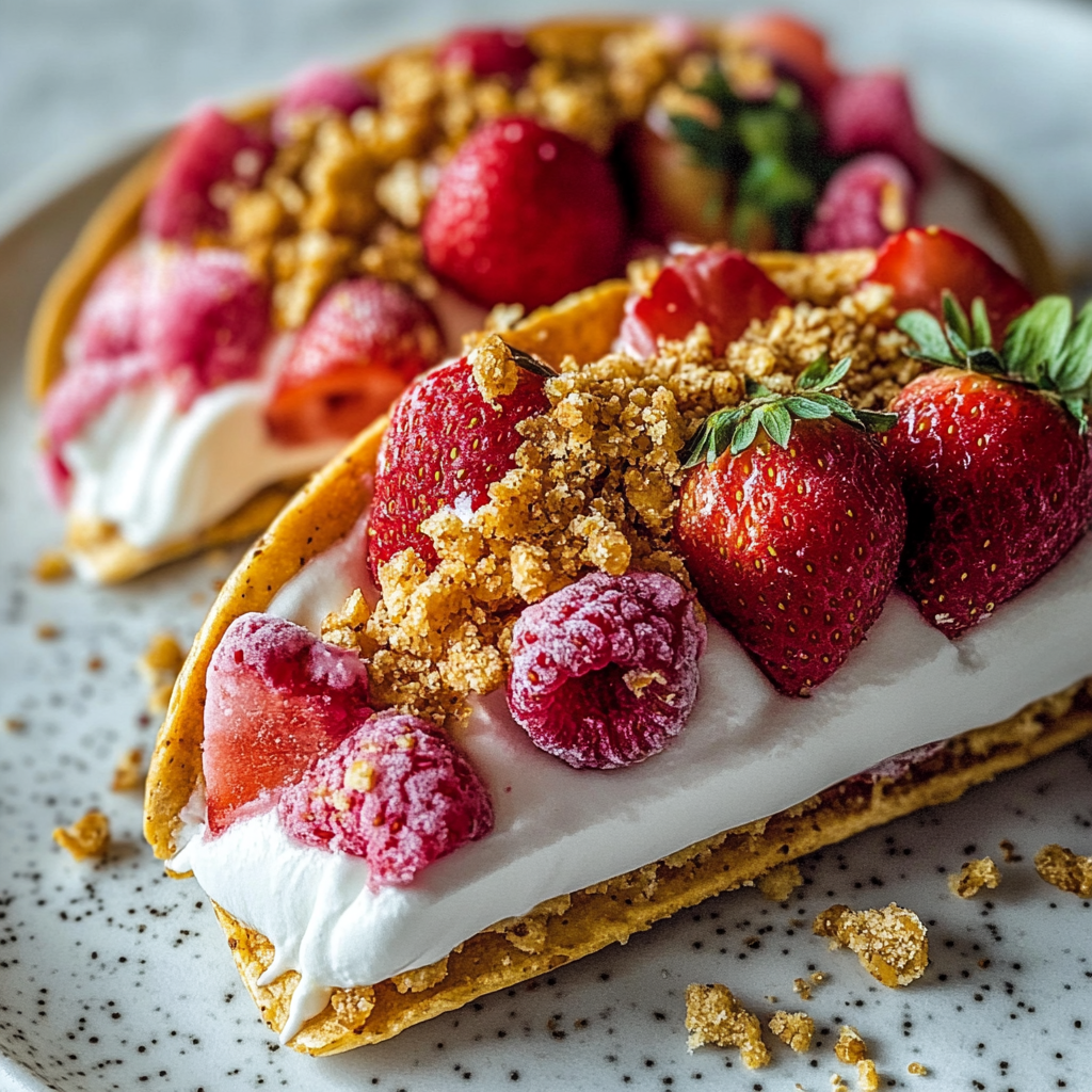 Recipe preparation for strawberry crunch cheesecake tacos