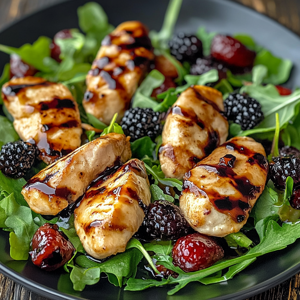 Recipe preparation for blackberry balsamic grilled chicken salad